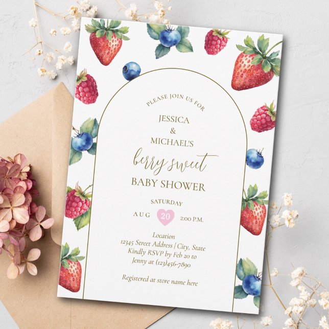 Modern Retro Watercolor Berry Sweet Baby Shower Invitation (Creator Uploaded)