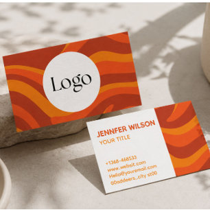Modern Retro Wave Business Card Bold Orange