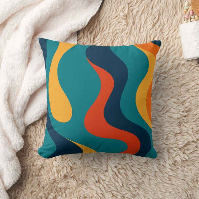 Modern Retro Wavy Abstract Pattern  Cushion (Blanket)