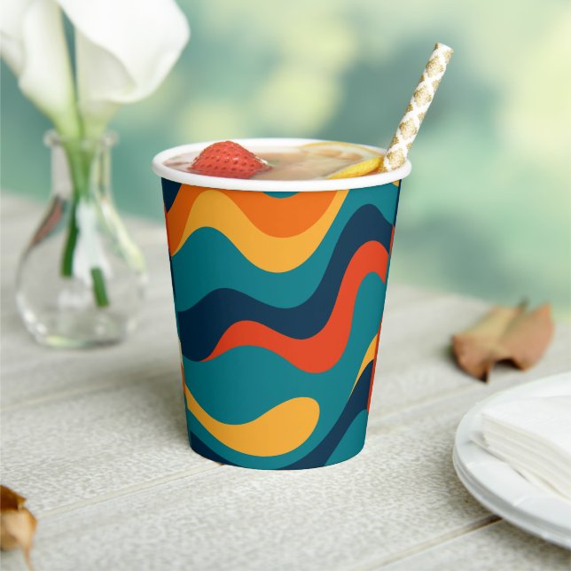 Modern Retro Wavy Abstract Pattern  Paper Cups (Insitu)