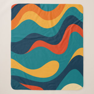 Modern Retro Wavy Abstract Pattern Sherpa Blanket