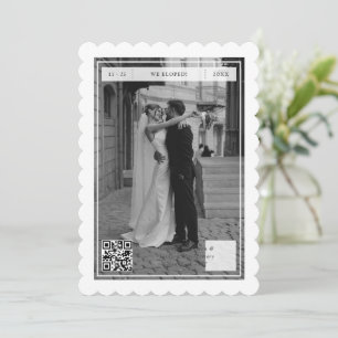 Modern Retro We Eloped Stamp QR Code Elopement Announcement