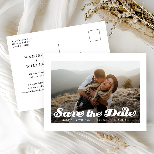 Modern Retro Wedding Save the Date Photo Postcard (Creator Uploaded)