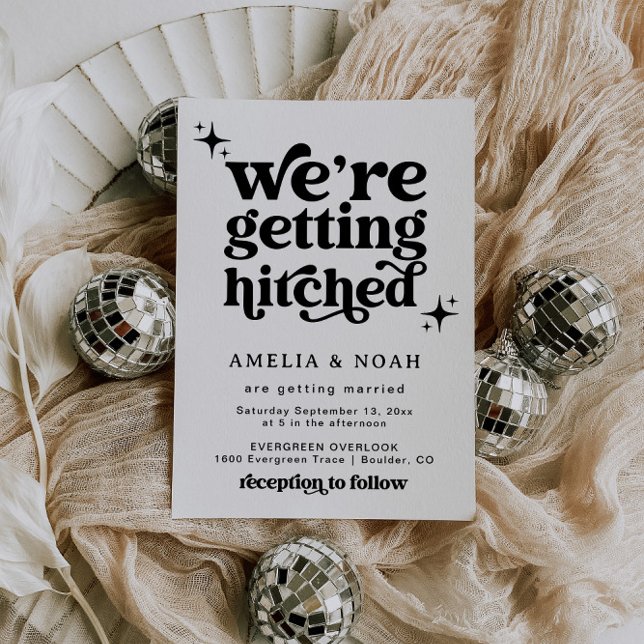 Modern Retro We're Getting Hitched Wedding Invite (Creator Uploaded)