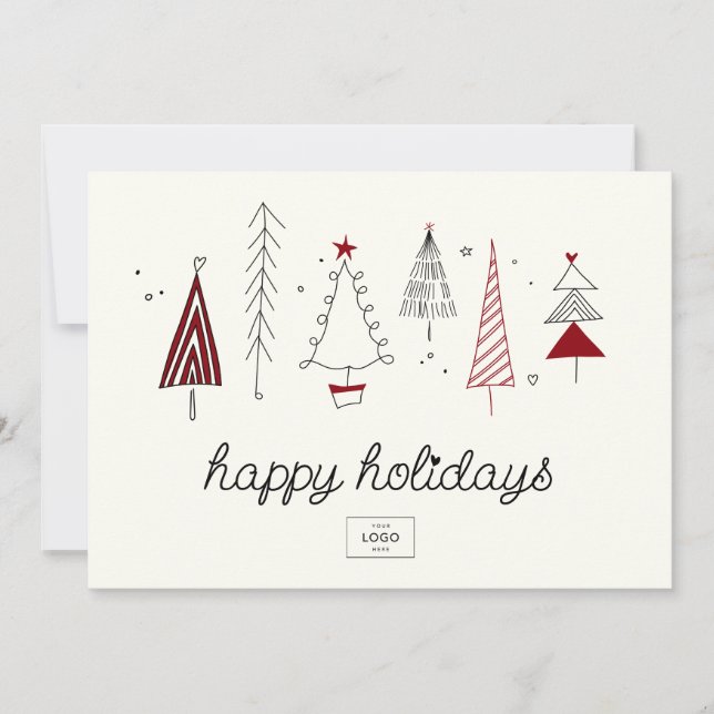 Modern Retro Whimsical Little Tree Business Logo Holiday Card (Front)