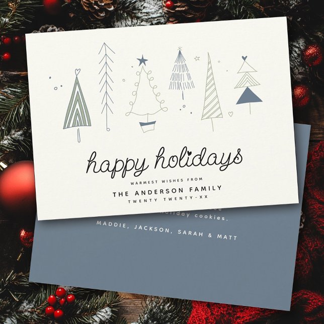 Modern Retro Whimsical Little Tree Forest Family Holiday Card (Creator Uploaded)