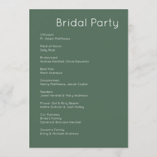 Modern Retro White & Olive Green Wedding Program