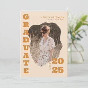 Modern Retro Yellow Typography Photo Graduation Announcement