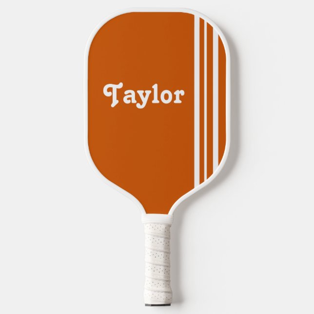 Modern Retrowhite Stripes Orange Personalised Pickleball Paddle (Front)