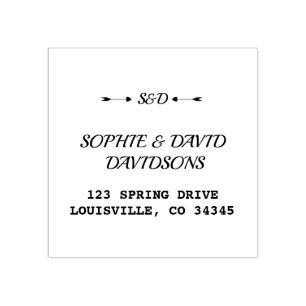 Modern Return Address Arrows Hearts Monogram Rubber Stamp