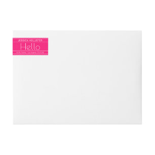 Modern Return Address  "Hello" Magenta & White Wrap Around Label