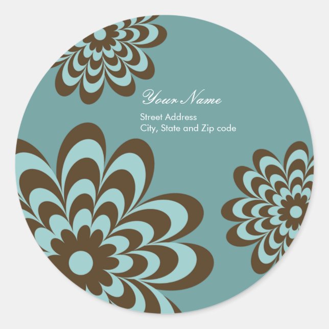 Modern Return Address Label - Brown & Blue Floral (Front)