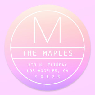 Modern Return Address & Monogram   Colourful Ombre Classic Round Sticker