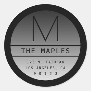 Modern Return Address & Monogram   Gradient Black Classic Round Sticker