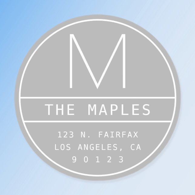 Modern Return Address & Monogram | Light Grey Classic Round Sticker (Creator Uploaded)