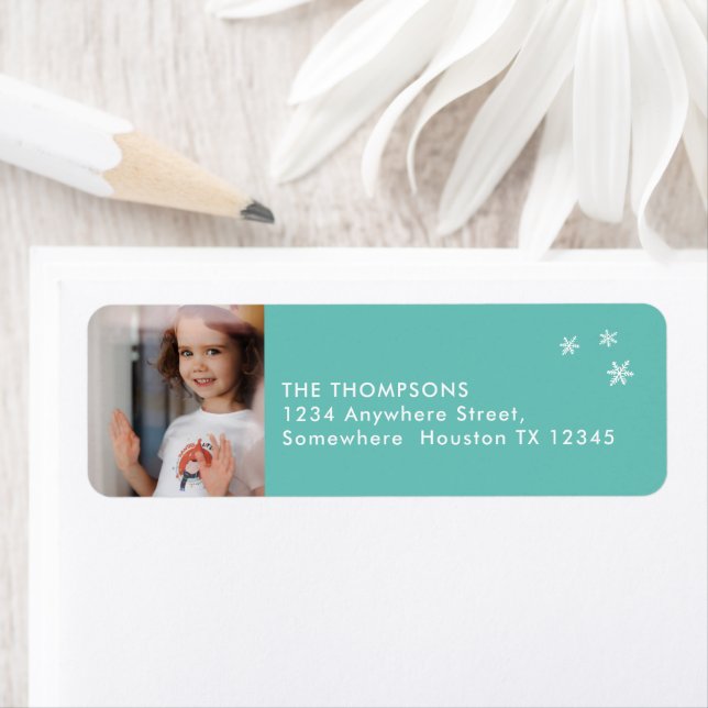 Modern Return Name Address Photo Teal Return Address Label (Insitu)