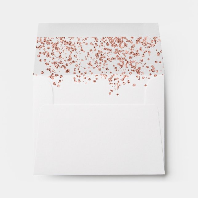 Modern return rose gold glitter confetti white envelope (Back (Bottom))