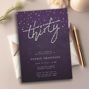 Modern Rhinestones Glitter Purple 30th Birthday Invitation