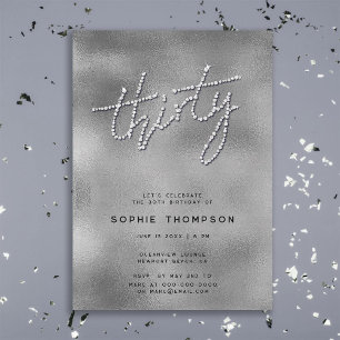 Modern Rhinestones Silver Reflexions Glam 30th Invitation