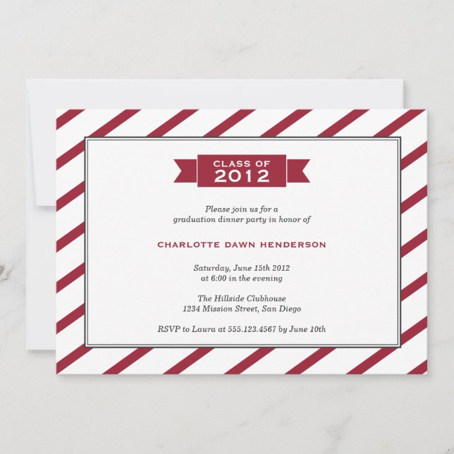 Modern ribbon red stripe graduation invitation (Front)