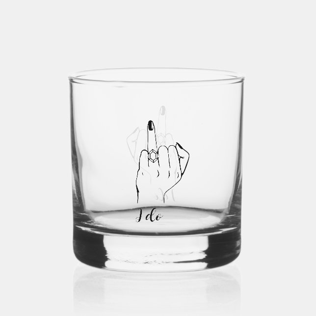 Modern Rign finger i do Custom name wedding  Whiskey Glass (Front)