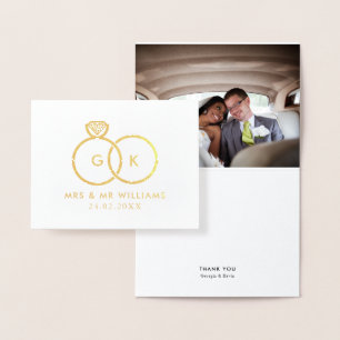 Modern Rings Custom Wedding Photo Thank You Note Foil Card