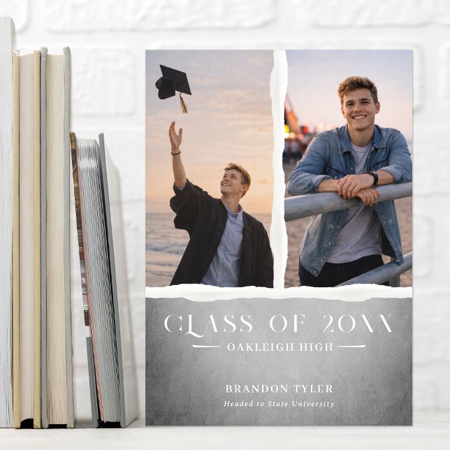Modern Ripped Paper Graduation Photo Announcement (Creator Uploaded)
