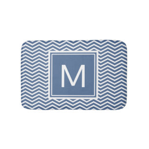 Modern Riverside Blue Chevrons and Monogram Bath Mat