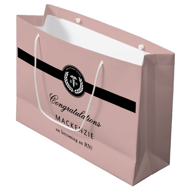 Modern RN Nursing School Graduation Custom Large Gift Bag (Front Angled)