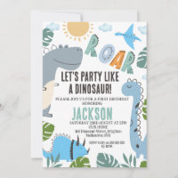 Modern Roar Dinosaur Party 1st Birthday Invitation