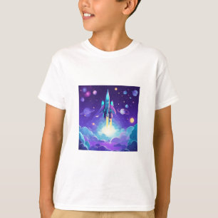 Modern Rocket Ship Kids Purple T-Shirt