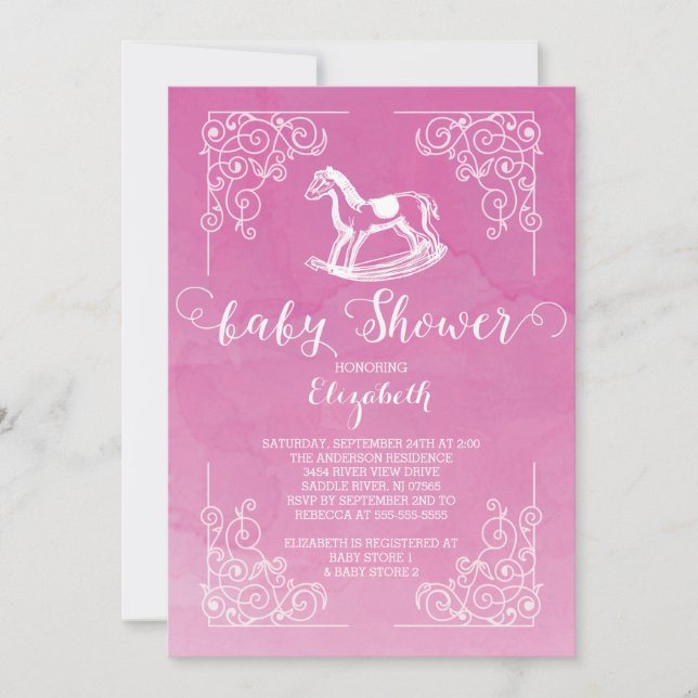 Modern Rocking Horse Girls Baby Shower Invitation (Front)