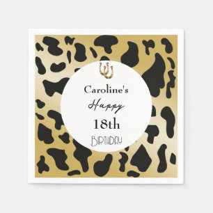 Modern Rodeo Birthday Black Gold Cow Print Napkin