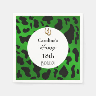Modern Rodeo Birthday Emerald Green Cow Print  Napkin