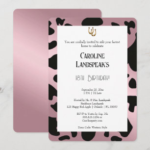 Modern Rodeo Birthday Rose Gold Cow Print Invitation