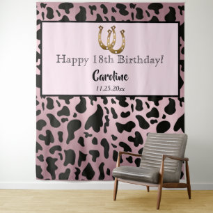 Modern Rodeo Birthday Rose Gold Cow Print Photo Tapestry