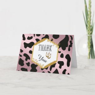 Modern Rodeo Birthday Rose Gold Cow Print Photo Thank You Card