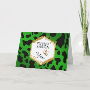 Modern Rodeo Emerald Green Cow Print Photo Thank You Card