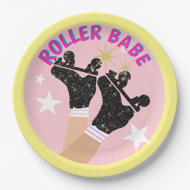 Modern Roller Babe Skater Derby Skating Gift      Paper Plate (Front)