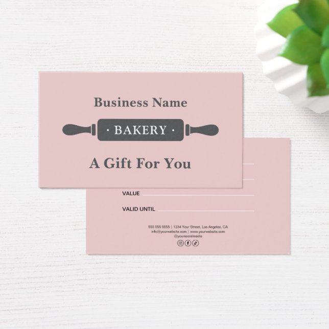 Modern Rolling Pin Bakery Pink Gift Certificate (Desk)