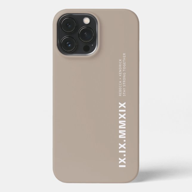 Modern Roman Numerals Anniversary Date Muted Brown iPhone Case (Back)