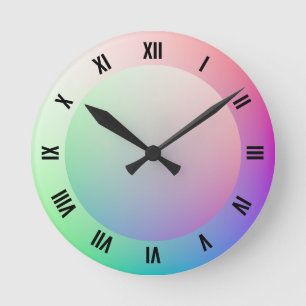 Modern Roman Numerals on Colourful Pastel Rainbow  Round Clock