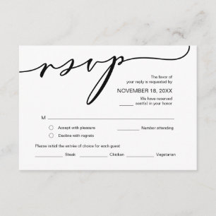 Modern Romance, Black Calligraphy ,Wedding RSVP Enclosure Card