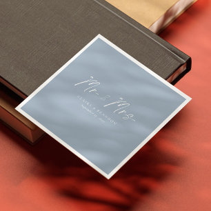 Modern Romance! Dusty Blue Mr. & Mrs. Wedding Napkin