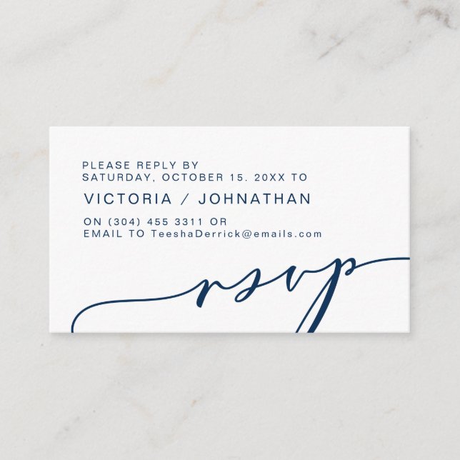 Modern Romance, NAVY BLUE, Wedding RSVP Enclosure Card (Front)