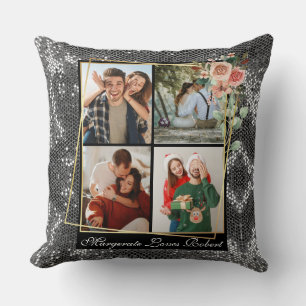 Modern Romantic 4 Photos Silver Glitter Valentine Cushion