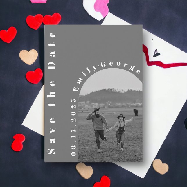 Modern Romantic Black And White Arch Photo Wedding Save The Date (Creator Uploaded)