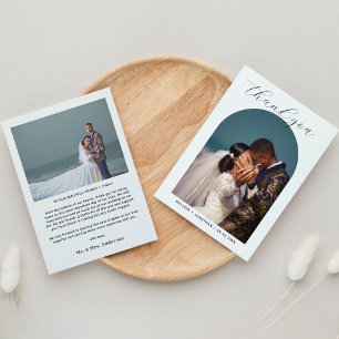 Modern Romantic Black Script 2 Photo Arch Wedding Thank You Card