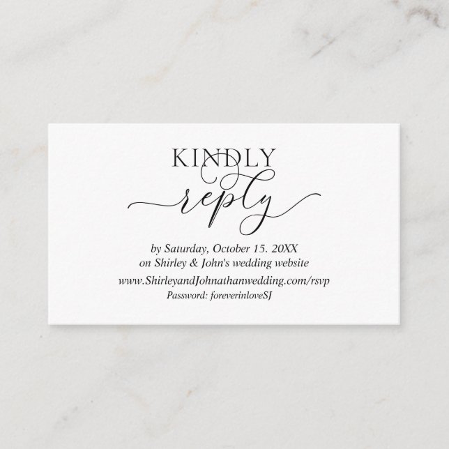 Modern Romantic, Black Script, Online website RSVP Enclosure Card (Front)