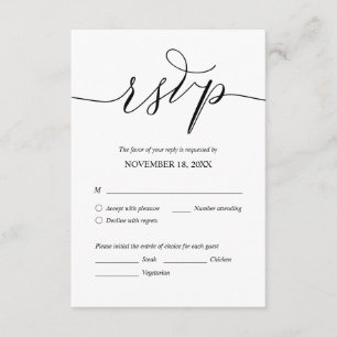 Modern Romantic, Black Script, Wedding Dinner RSVP Enclosure Card
